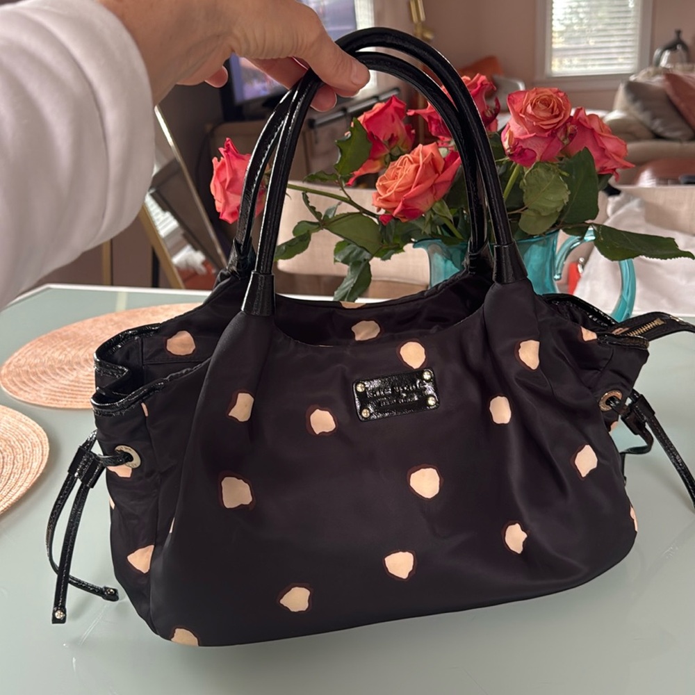 KATE SPADE  Nylon Tote – Black with Tan Polka Dots